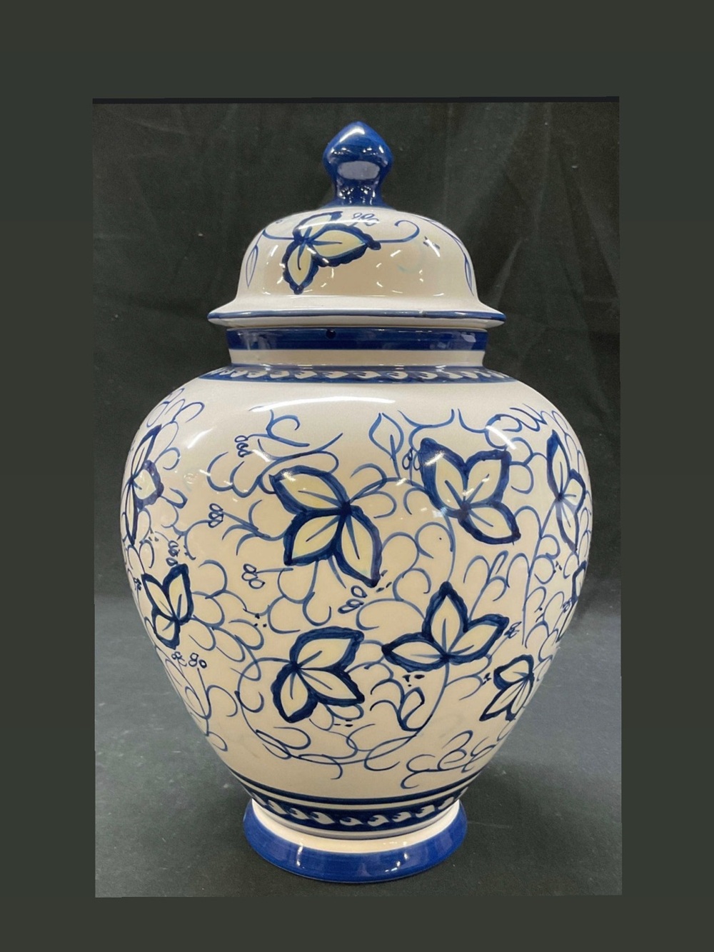 Blue and White Floral Ceramic Ginger Jar